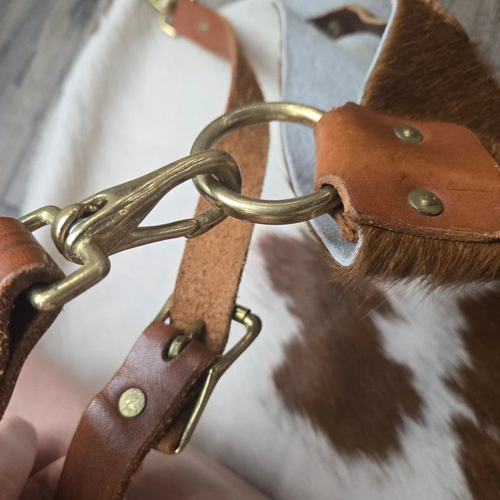Handcrafted Cowhide Hobo Bag Brown White Hair Hide Leather Strap Large Western
